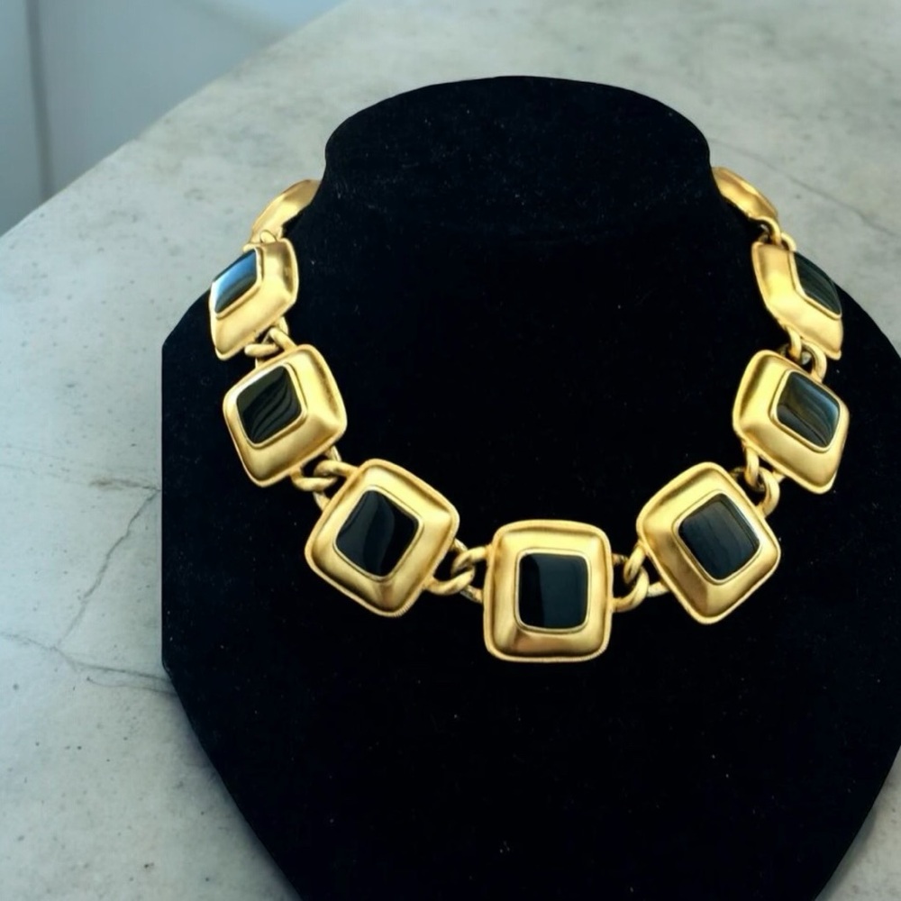 Chic Gold and Black Square Necklace